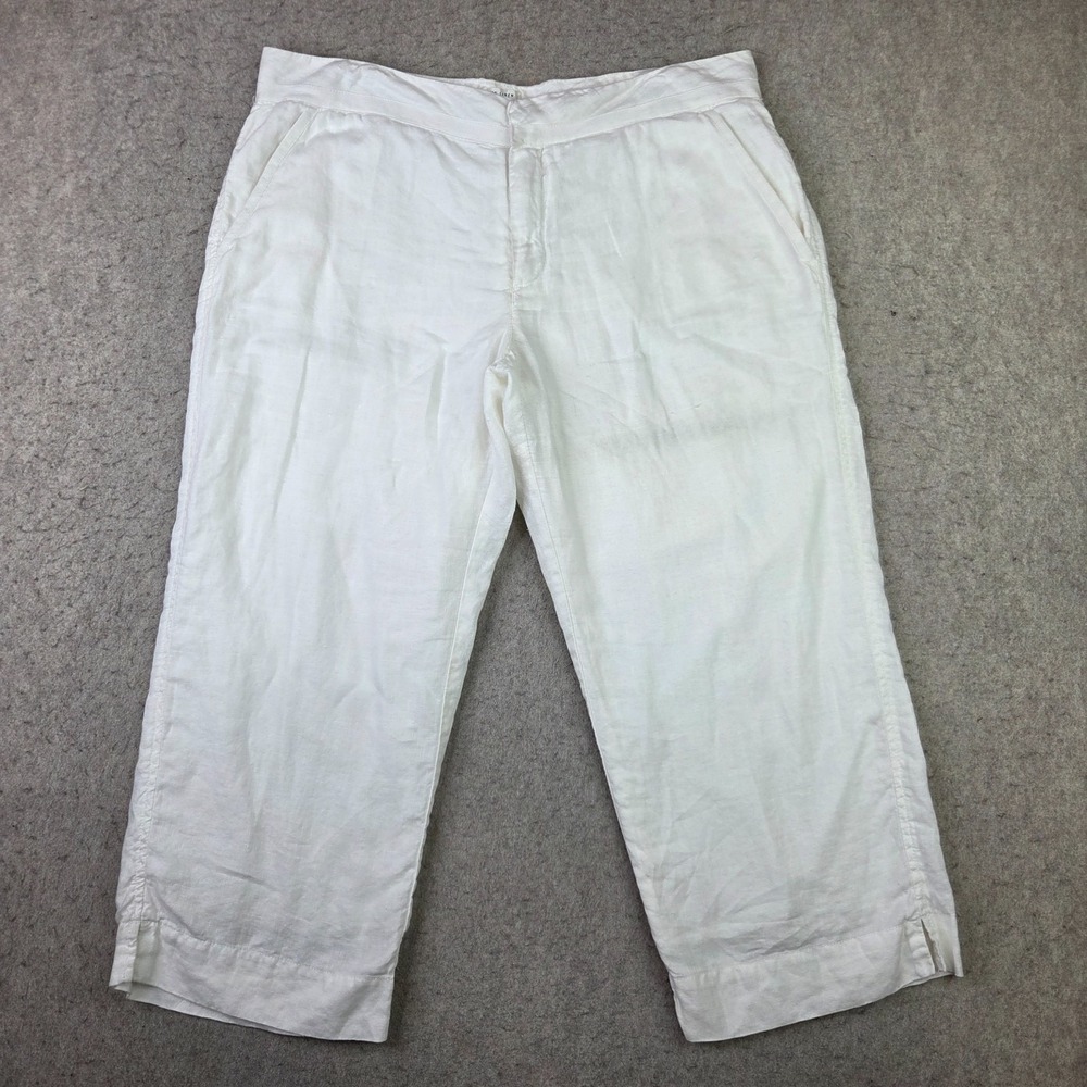 Old Navy Brand 100% Linen Pants Womens 14 White Cropped Lightweight Baggy Beach